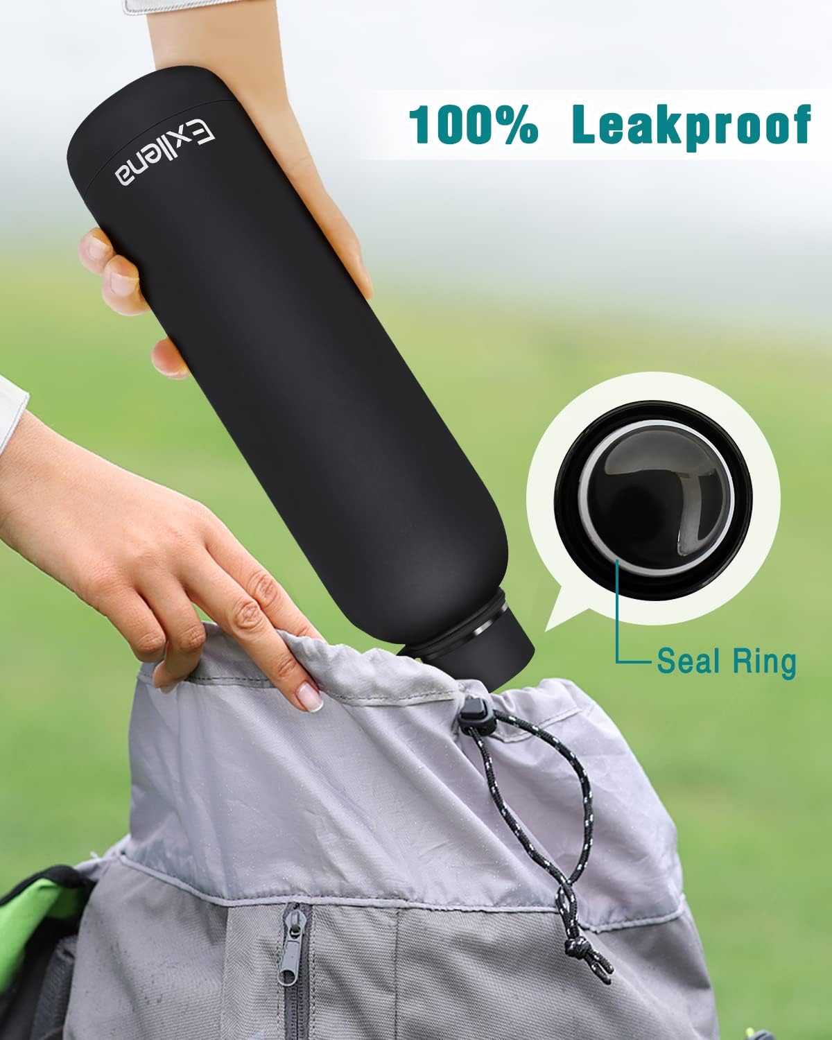 Slim Insulated Water Bottles for Travel 25oz with Clip, Double Wall Vacuum Stainless Steel Water Bottle Keeps Drinks Cold 24 Hrs/Hot 12 Hrs, 100% Leakproof, BPA Free(Black)
