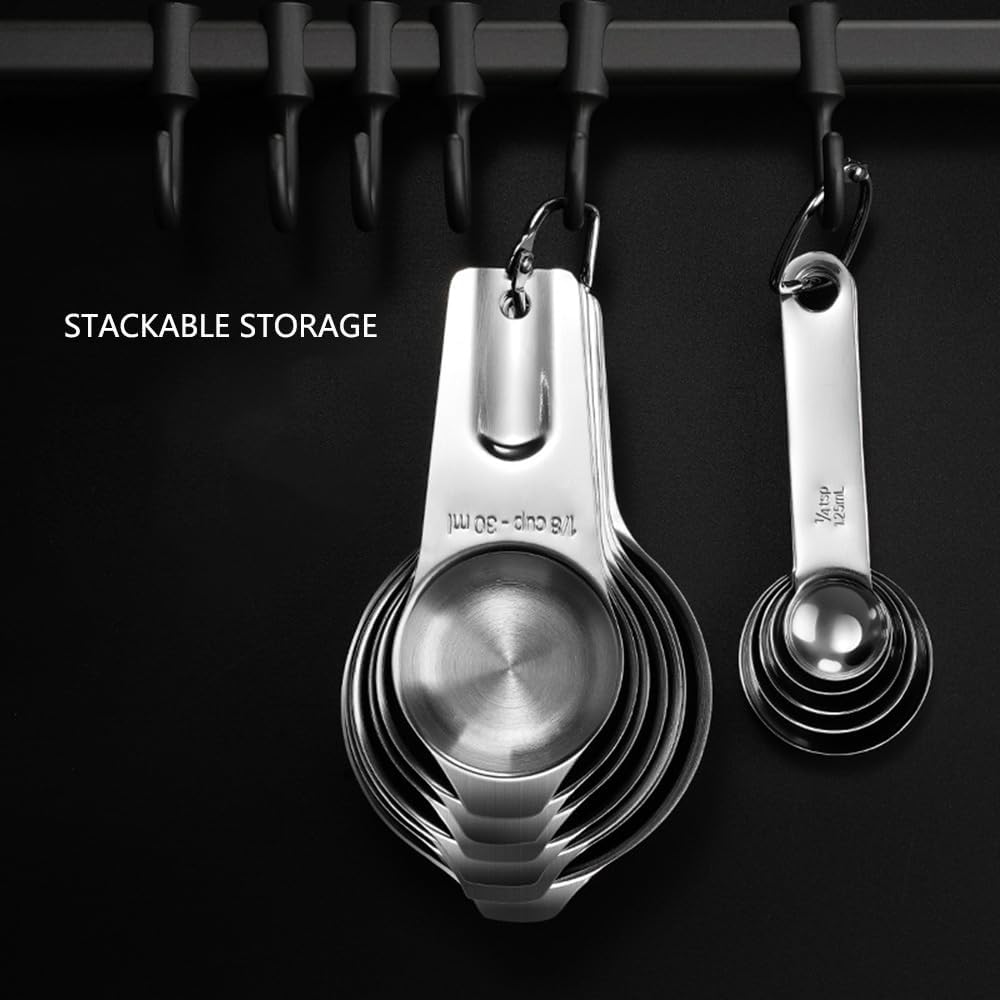Measuring Cups and Spoons Set Heavy Duty 304 Metal Stainless Steel Measuring Cup Spoon Kitchen Gadgets for Cooking Baking (Set of 14)
