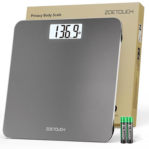 Bathroom Scale for Body Weight Digital Weighing Machine with Backlit LCD Display, Most Accurate Bath Scale for People, High Precision, Grey,Tempered Glass Batteries Included, 396lb/180kg