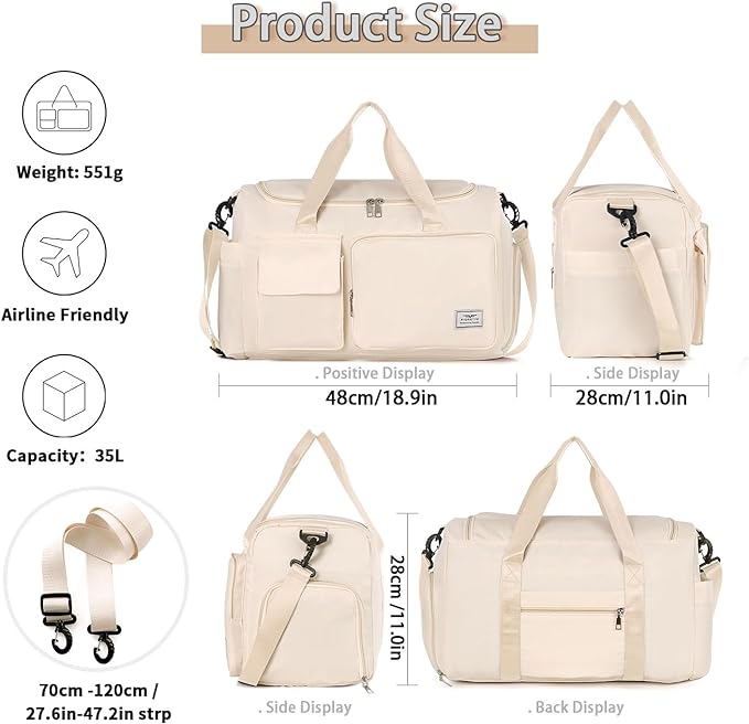 FIORETTO Women's Gym Duffle Bag with Shoes Compartment, 37L Capacity, Ideal for Travel, Gym, Sports, Duffel, Weekender