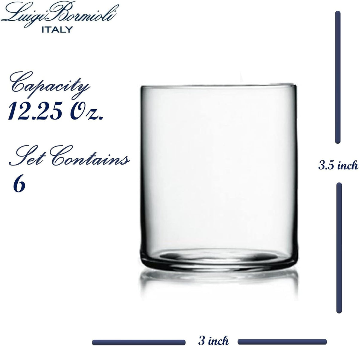 Luigi Bormioli Top Class 12.25 oz Double Old Fashioned Glasses - Set of 6 Elegant Italian-Made Drinkware with Simple Lines Durable Glassware for Whiskey Cocktails, Water, Juice - Great for Gifting