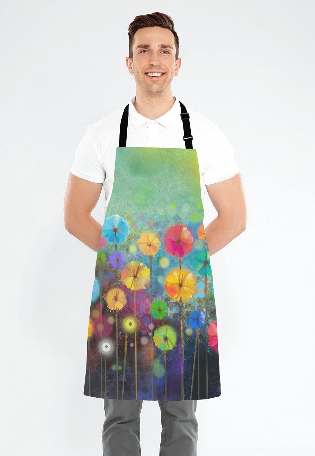 Colorful Spring Petal Flowers Bib Apron with Adjustable Neck for Men Women,Suitable for Home Kitchen Cooking Waitress Chef Grill Bistro Baking BBQ Cobbler Apron