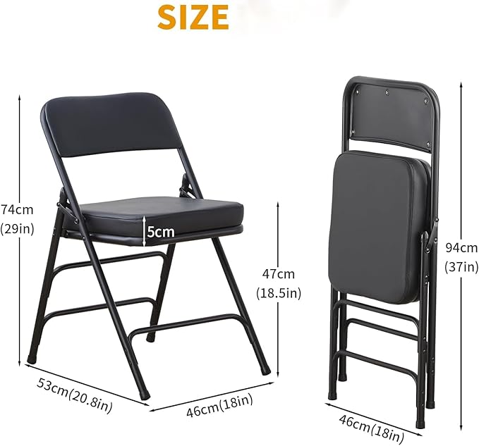 BOOSDEN Padded Folding Chair, Foldable Chair with Thick Cushion, Heavy Duty Metal Folding Chair for Outdoor & Indoor & Dining & Party, Black
