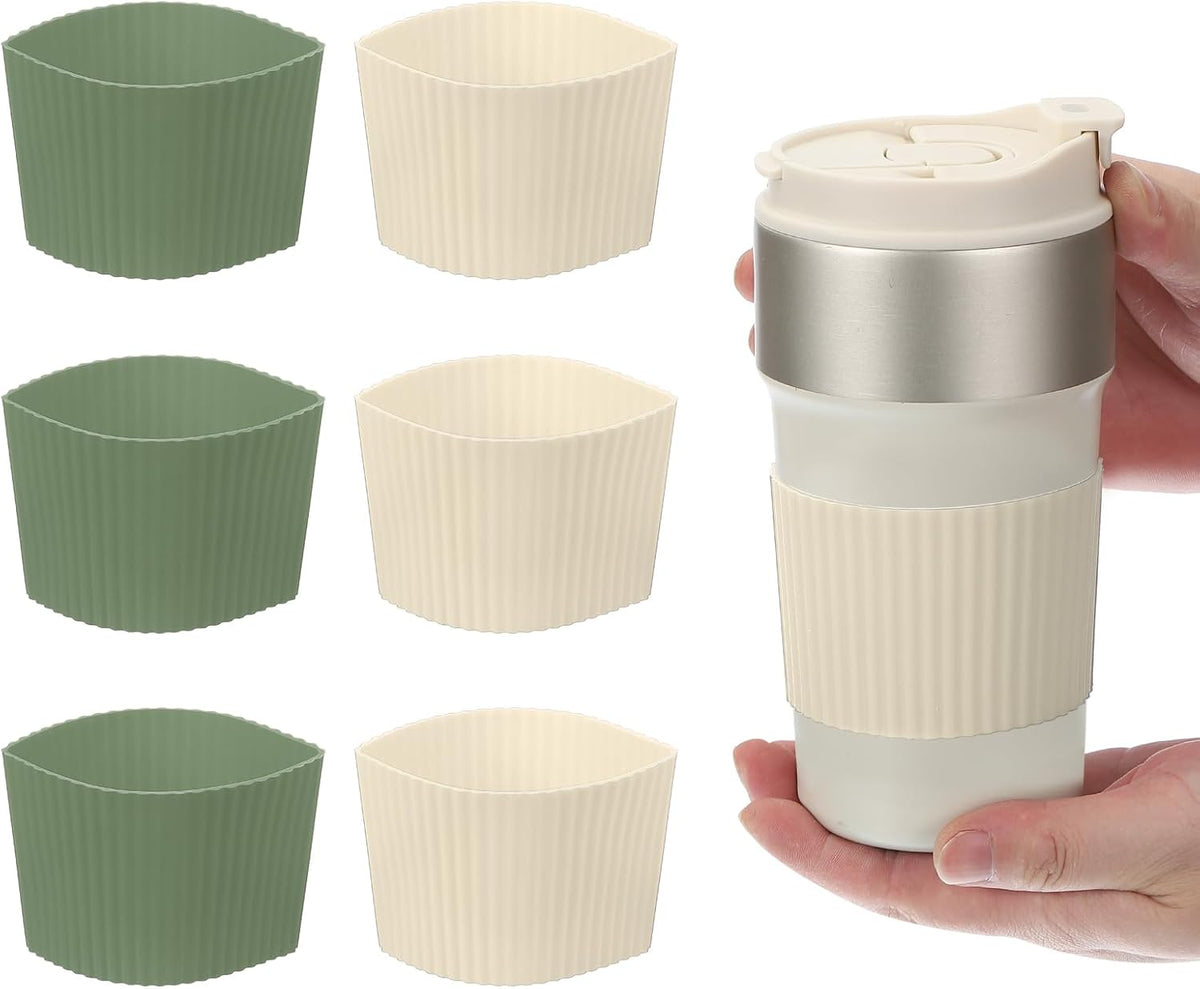 uxcell 6Pack Coffee Cup Sleeves, Reusable Silicone Heat Resistant Cup Protective Sleeve Nonslip Mug Protector Cover for Home Travel Coffee Mug Glasses Water Bottle Boots, Green/White