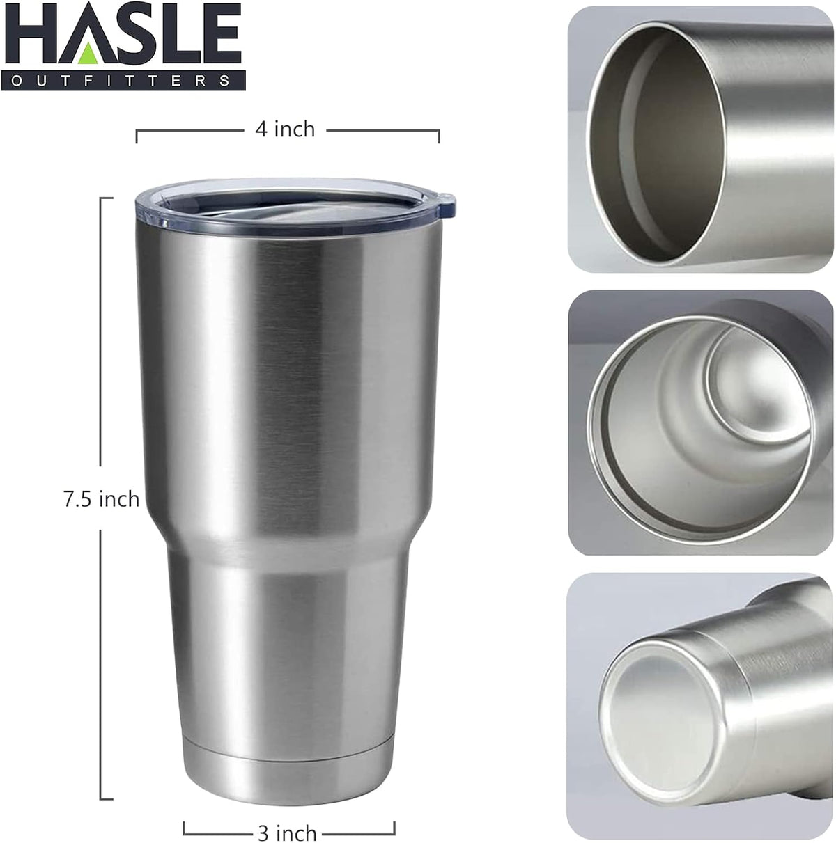 HASLE OUTFITTERS 30oz Stainless Steel Tumbler, Double Wall Vacuum Insulated Travel Mug Tumbler, Durable Insulated Coffee Mug, Gift Box Set (Silver, 4)