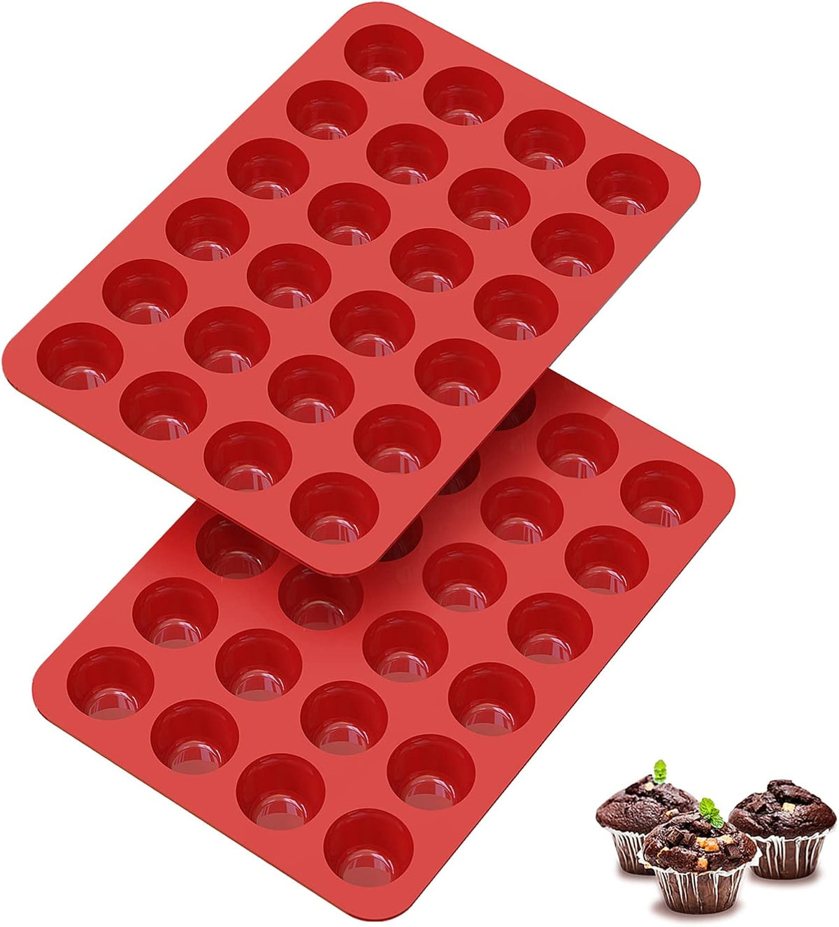 SILIVO 2-inch Deep Mini Muffin Pans Nonstick 24 Cup (2 Pack) - Mini Cupcake Pans - Silicone Muffin Tins for Muffins, Cupcakes and Egg Bites