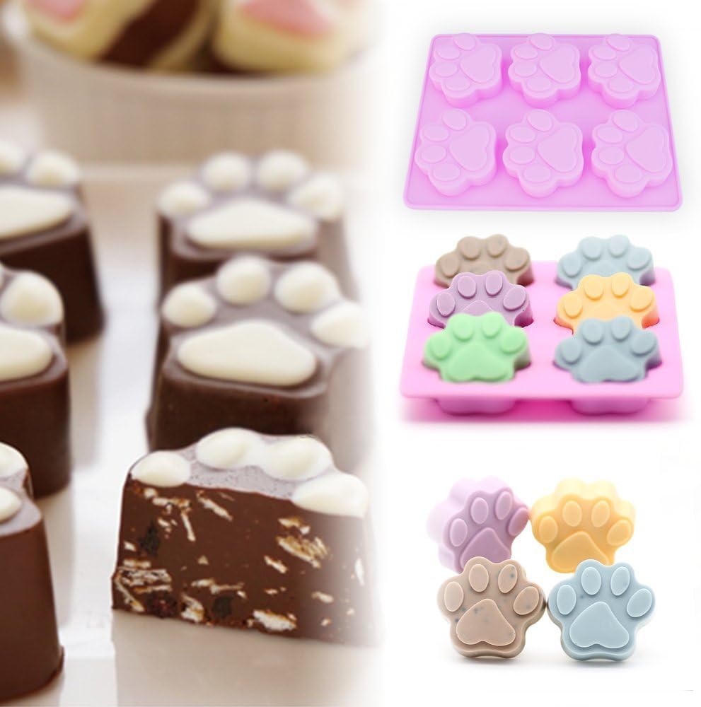 homEdge Jumbo Puppy Dog Paw (6 Cavity) and Bone Molds, Non-Stick Food Grade Silicone Dog Treats Molds, Silicone Mold for Chocolate, Candy, Jelly, Ice Cube, Dog Treats (Set of 4PCS)