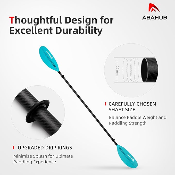 Abahub 1 x Carbon Kayak Paddles, 90.5 Inches Kayaking Oars for Boating, Canoeing with Free Paddle Leash, Carbon Fiber Shaft Black/Blue/Green/Orange/Yellow/White/Red Plastic Blades