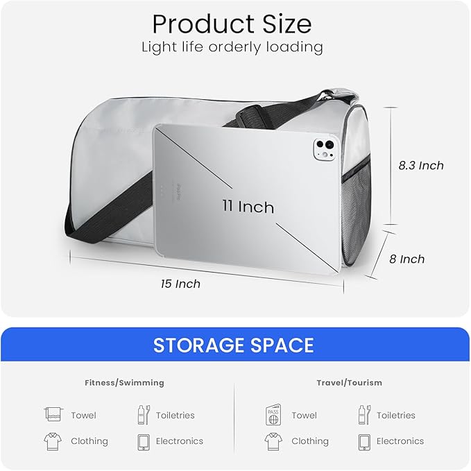 C&F BOGMOST Small Gym Bag for Women & Men,Small Lightweight Duffel Bag Carry On Bags Mini Duffel Travel Bag Waterproof Sports Bags for Workout/Sport/Travel, Grey