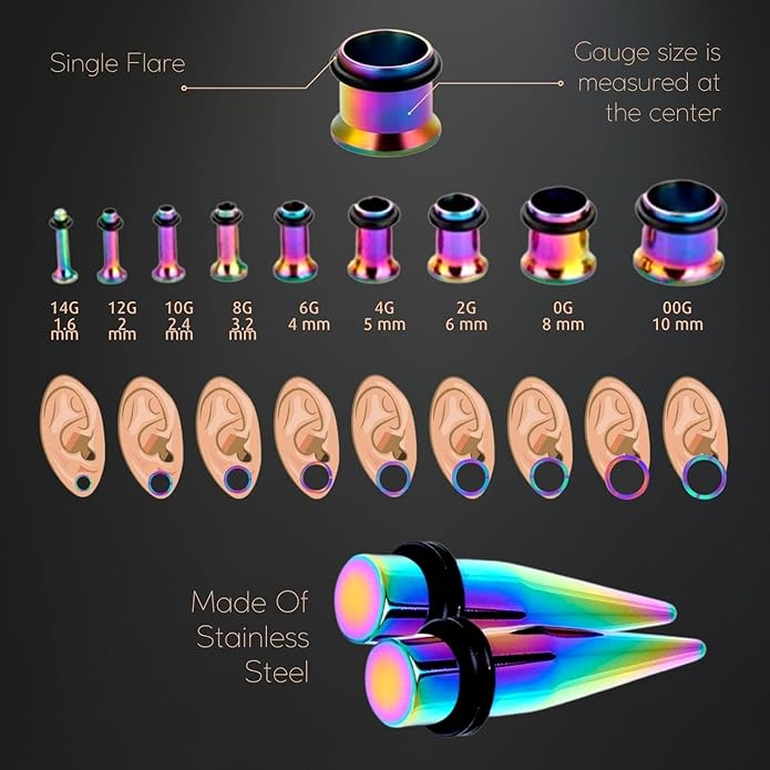BodyJ4You 37PC Ear Stretching Kit - Beginner Gauges 14G-00G Starter Set - Aftercare Balm Wax - Steel Tapers Single Flare Plugs Screw Fit Tunnels - Women Eyelet Mens Earrings Expander Piercing Jewelry