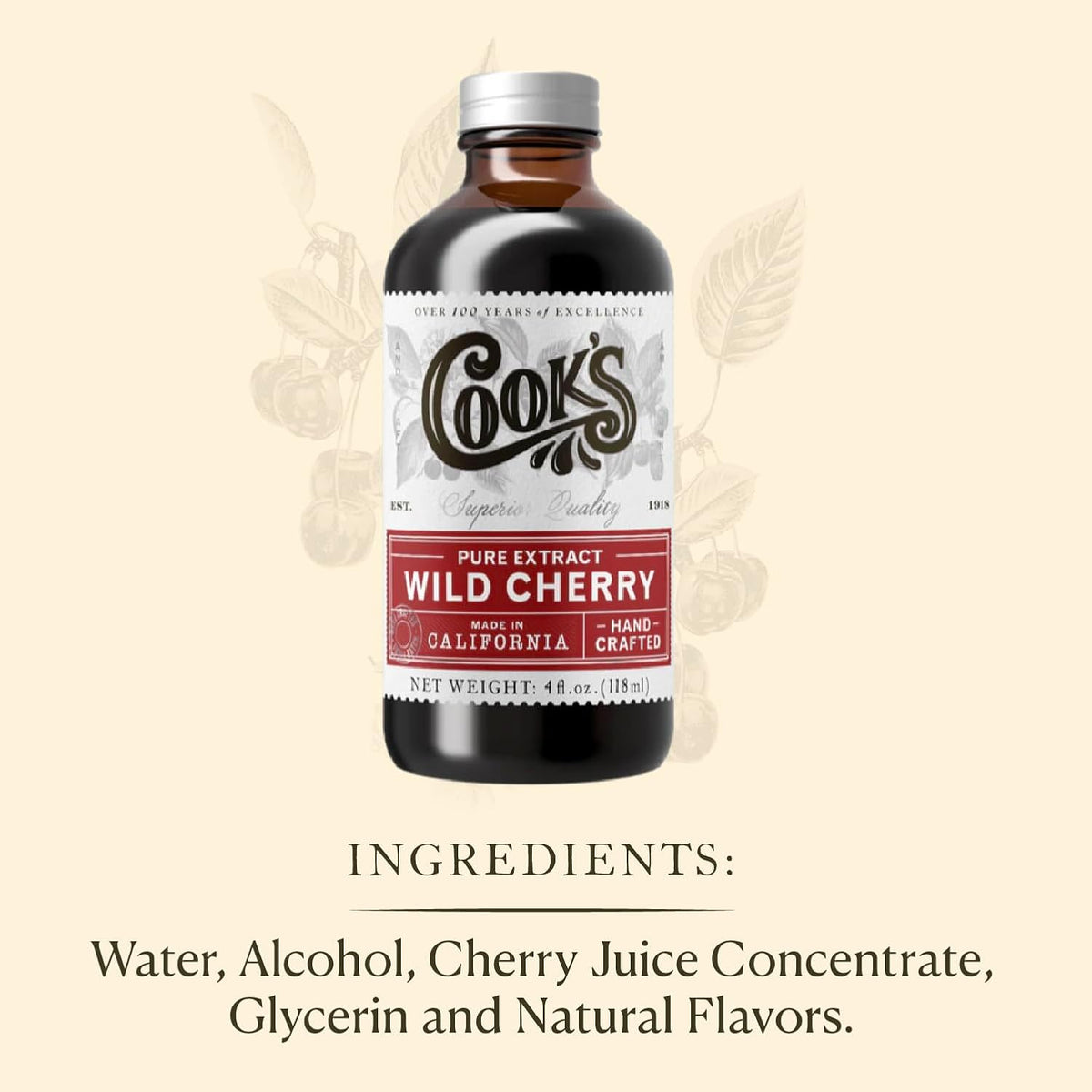 Cook's, Wild Cherry Extract for Baking, Preserves, Syrup, Cookies, Cakes, 4 oz