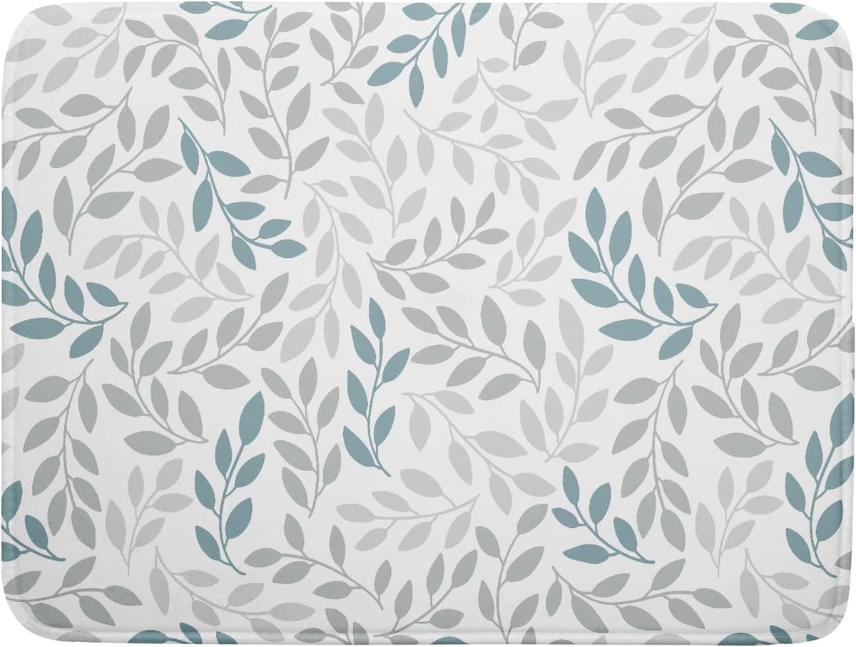 Dish Drying Mats for Kitchen Counter 16x18inch，Grey and Blue Leaves branches Dish Drying Mat for Kitchen Dishes Pad Dish Drainer Rack Mats Absorbent Fast Dry Kitchen Accessories