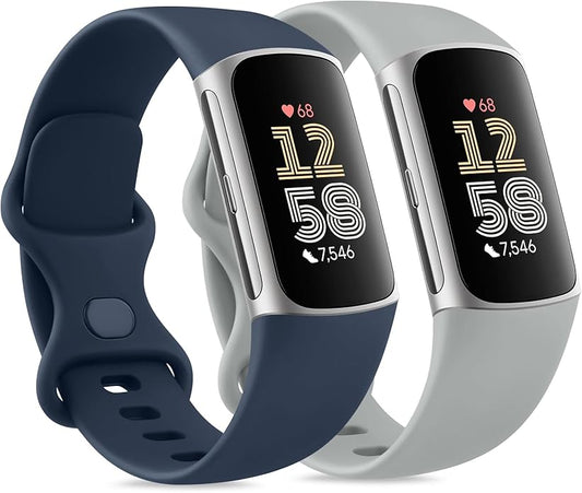 2 Pack Bands Compatible with Fitbit Charge 6 / Fitbit Charge 5 Bands for Women Men, Waterproof Classic Soft Sports Replacement Wristbands