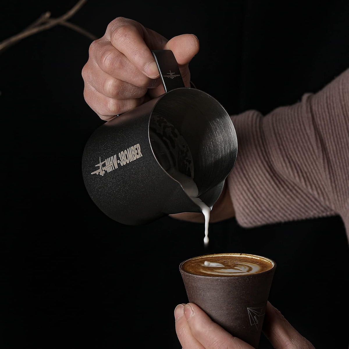 MHW-3BOMBER Espresso Steaming Pitcher Milk Frothing Pitcher Stainless Steel Milk Coffee Cappuccino Latte Art Barista Cup 16.9oz/500ml (Matte Black) P5032B-OS