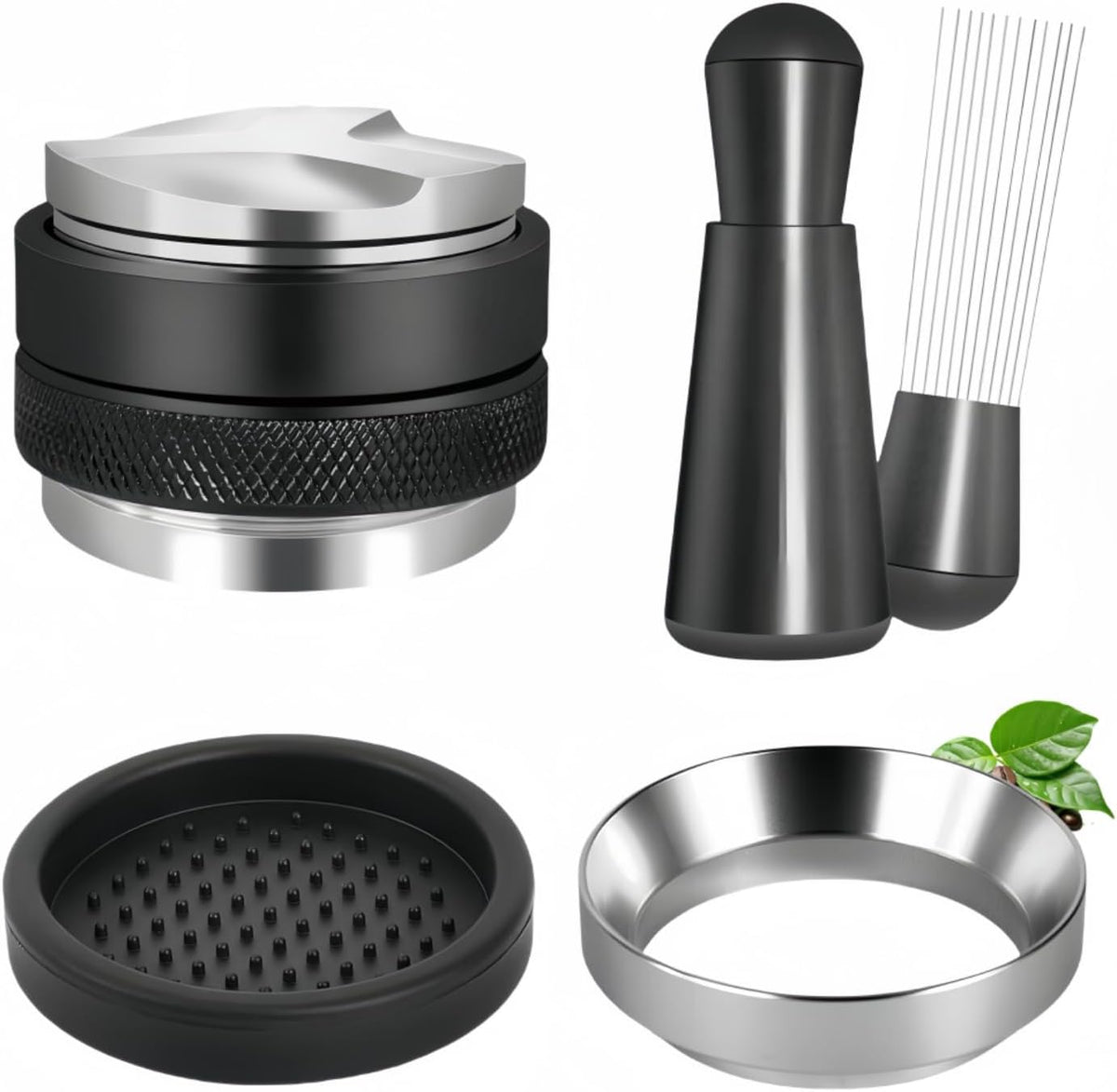 51mm Espresso Distributor Set - Coffee Distributor and Tamper Leveler Fits Portafilter Tamper 51mm - Barista Kit with WDT Tool and Dosing Funnel