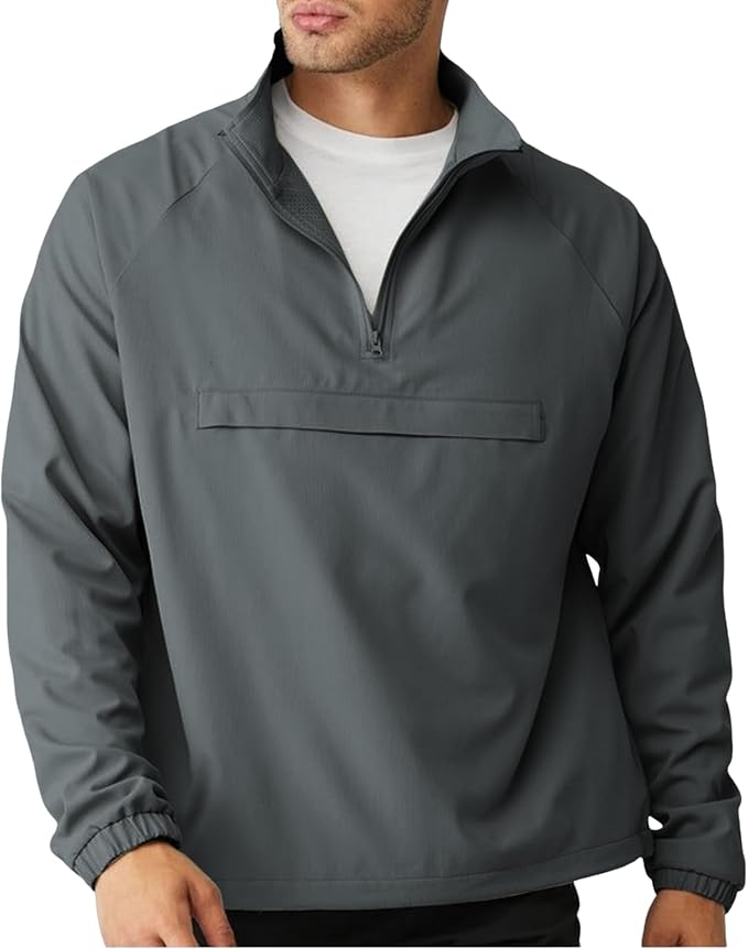 Aulemen Men's Casual Quarter Zip Pullover-Athletic Windbreaker Lightweight Jackets Hiking Golf for Men Mock Neck with Pockets