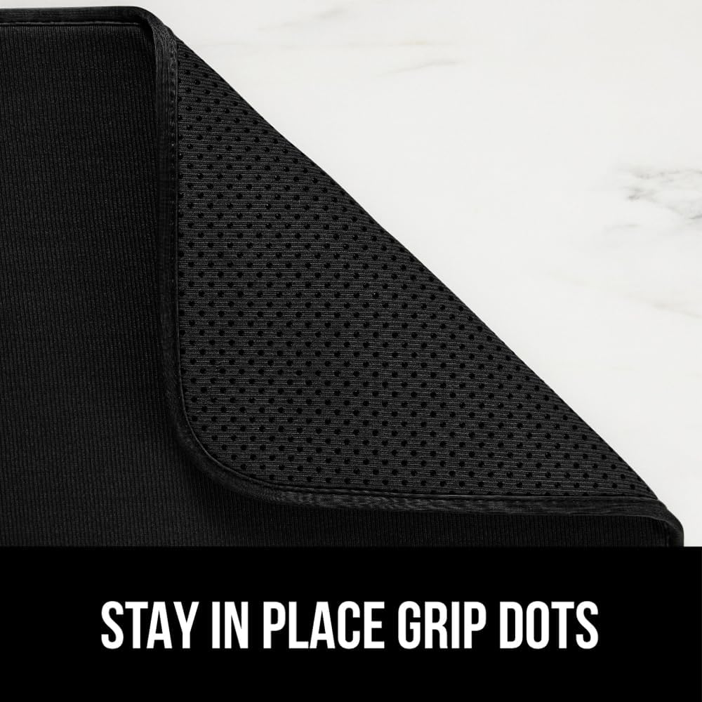 GORILLA GRIP Ultra Water Absorbent Microfiber Dish Drying Mat, 18x32, Quick Dry Thick Mesh, Slip Resistant Pad for Sink Dishes or Under Rack, Kitchen Counter Accessories, Machine Wash Mats, Black