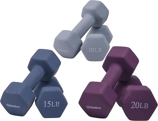 Dumbbell Set with Rack - Neoprene Coated Weights with Stand - Hex Color Coded Dumbell Pairs 1-20 LBs