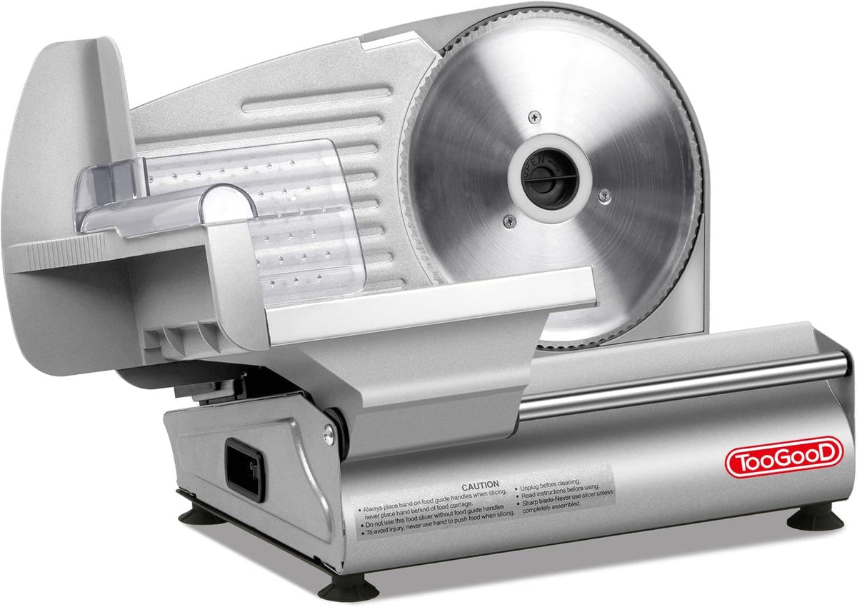 TOOGOOD 7.5" Electric Meat Slicer, Food Slicer Machine with Stainless Steel Blade, Adjustable Thickness for Home Use, Easy to Clean, Cuts Meat, Ham,Hard Cheese and Deli (Sliver)