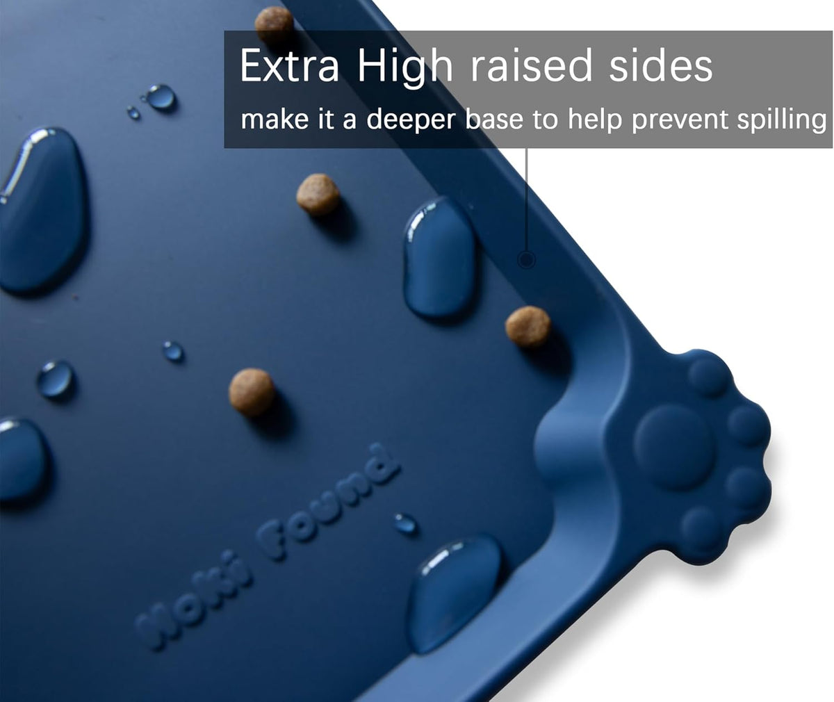 Hoki Found Silicone Pet Food Mats - Non Slip Dog Cat Bowl Placemats - Waterproof Dog Cat Food Mats - Suitable for Carpet - Indigo Ink
