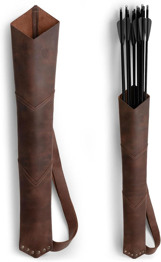 Back Arrow Archery Quiver, Vintage Holder for Shooting Practice, Training, Full Grain Leather, Handmade Archer Accessories, Bourbon Brown