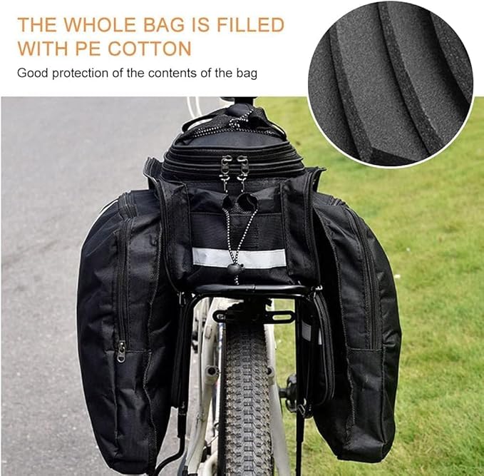 Bike Rear Rack Bag,10-25L Bicycle Trunk Bag with Rain Cover, Pannier Bike Bag with 2 Side Foldable Panniers, with Reflective Strips and Shoulder Strap, for Shopping,Cycling,Trip (Black)