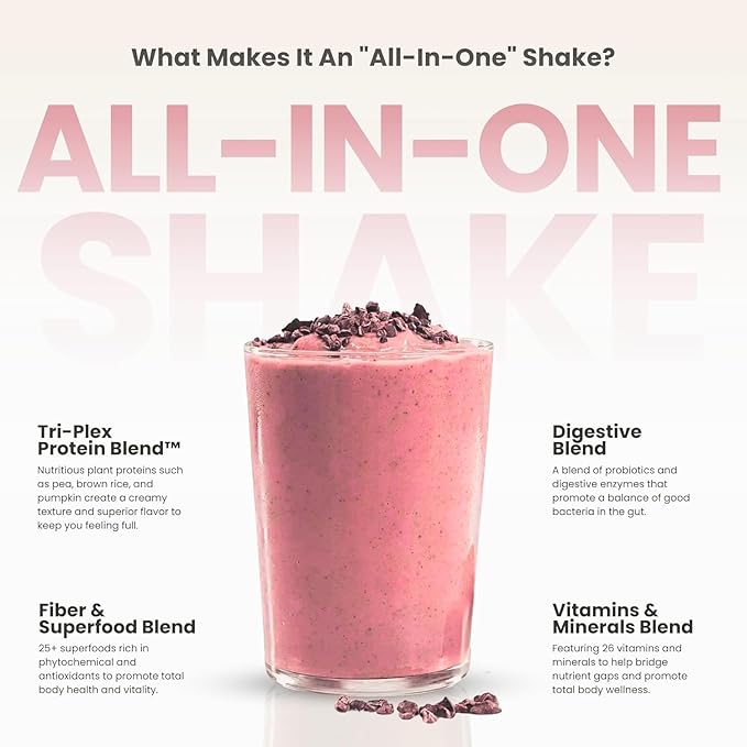 310 Nutrition All-In-One Meal Replacement Shake Powder - Plant-Based Protein Smoothie Blend w/High Fiber, Probiotics & Adaptogens - Low Carb, Vegan, Keto & Paleo Friendly - Strawberry - 28 Srv