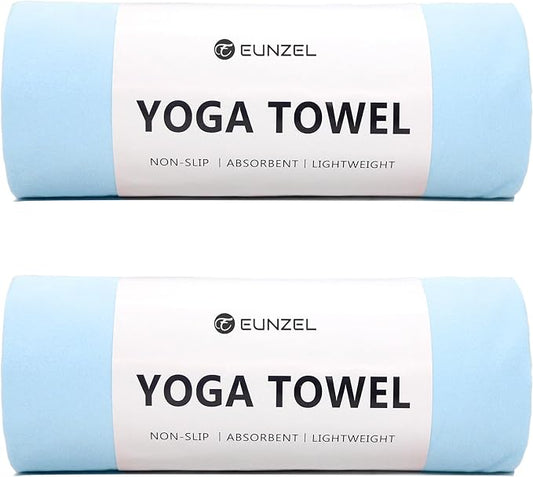 Eunzel 2 Pack Hot Yoga Towel Non Slip Yoga Mat Towel Non-Slip Sweat Absorbent Microfiber Towel for Hot Yoga, Pilates and Workout 72" x 26.5", Blue