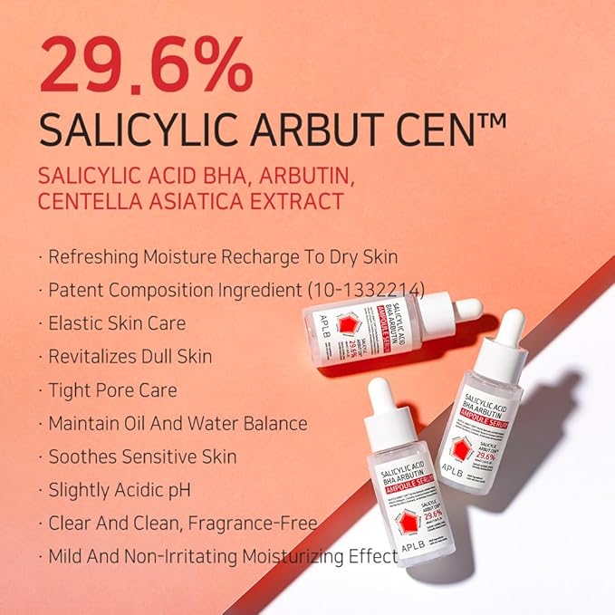 APLB Salicylic Acid BHA Arbutin Ampoule Serum | SALICYLIC ARBUT CEN™ 29.6% 1.35 FL.OZ/Korean Skincare, Acne & Pore care, Long lasting moisturizing, Revitalize for gentle and improve skin texture