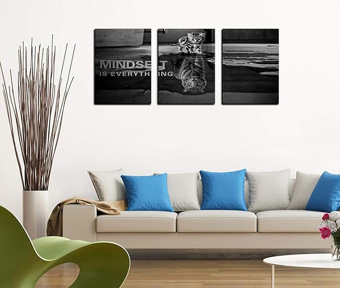 3 Panels Mindset is Everything Motivational Canvas Wall Art Inspirational Entrepreneur Quotes Poster Print Artwork Painting Picture for Framed Home Decoration Living Room office bedroom 60''W x 28''H