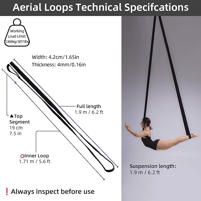 PRIOR FITNESS Aerial Yoga Straps 2m/6.6ft - Heavy Duty Circus Loops for Trapeze & Acrobatics[2 Pack],1850kg Load Capacity Medical-Grade Nylon