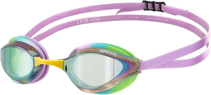 ARENA Unisex Python Racing Swim Goggles for Men and Women Anti-Fog No Leak Max Comfort Dual Strap, Mirror/Non-Mirror Lens
