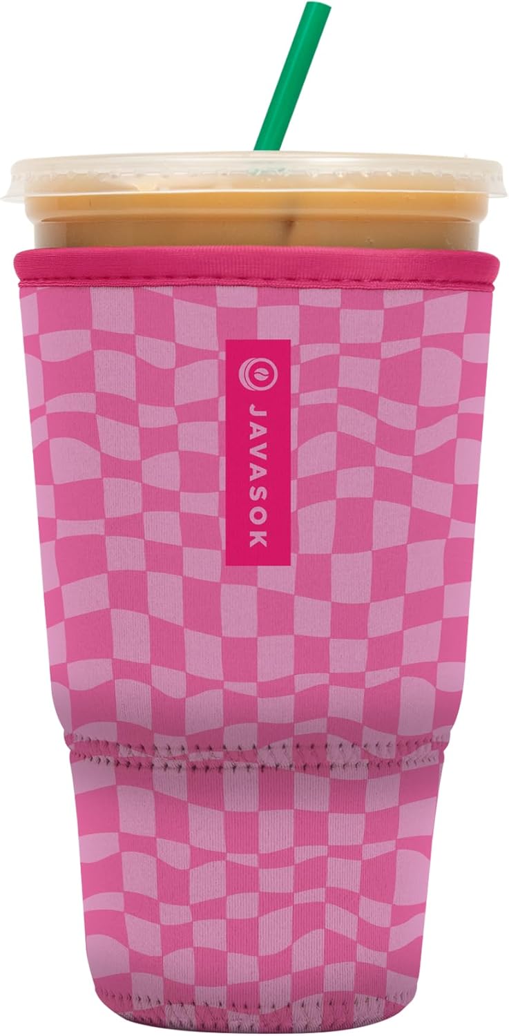 Sok It JavaSok Iced Coffee & Cold Soda Insulated Neoprene Cup Sleeve (Pink Grand Prix, XLarge: 38-42oz)