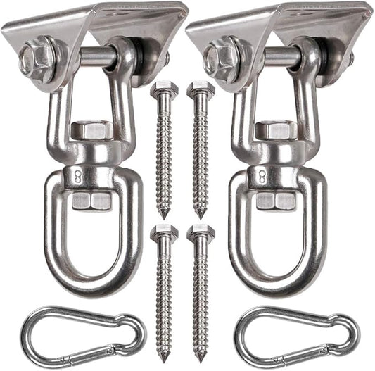 2 Pack Heavy Duty 360 Swivel Hanger, Stainless Steel Swing Hook for Ceiling, Wooden Swing Set Bracket, Punching Bag Hanger for Playground Gym Rope Hammock Chair, 1200 Lb Load