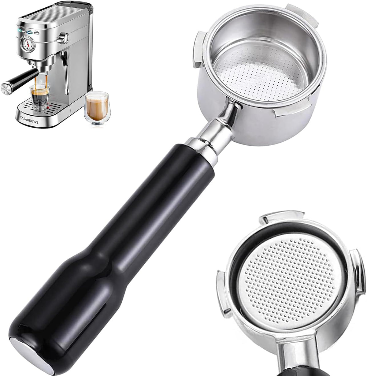 51mm Bottomless Portafilter Compatible for CASABREWS Espresso Machine CM5418, 3700 Series, Mr. Coffee Espresso and Cappuccino Machine, with Stainless Steel Double Shot Capacity Cup Filter Basket