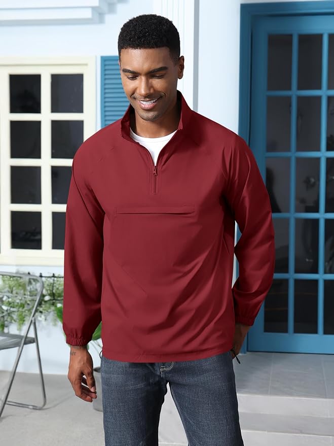 Aulemen Men's Casual Quarter Zip Pullover-Athletic Windbreaker Lightweight Jackets Hiking Golf for Men Mock Neck with Pockets