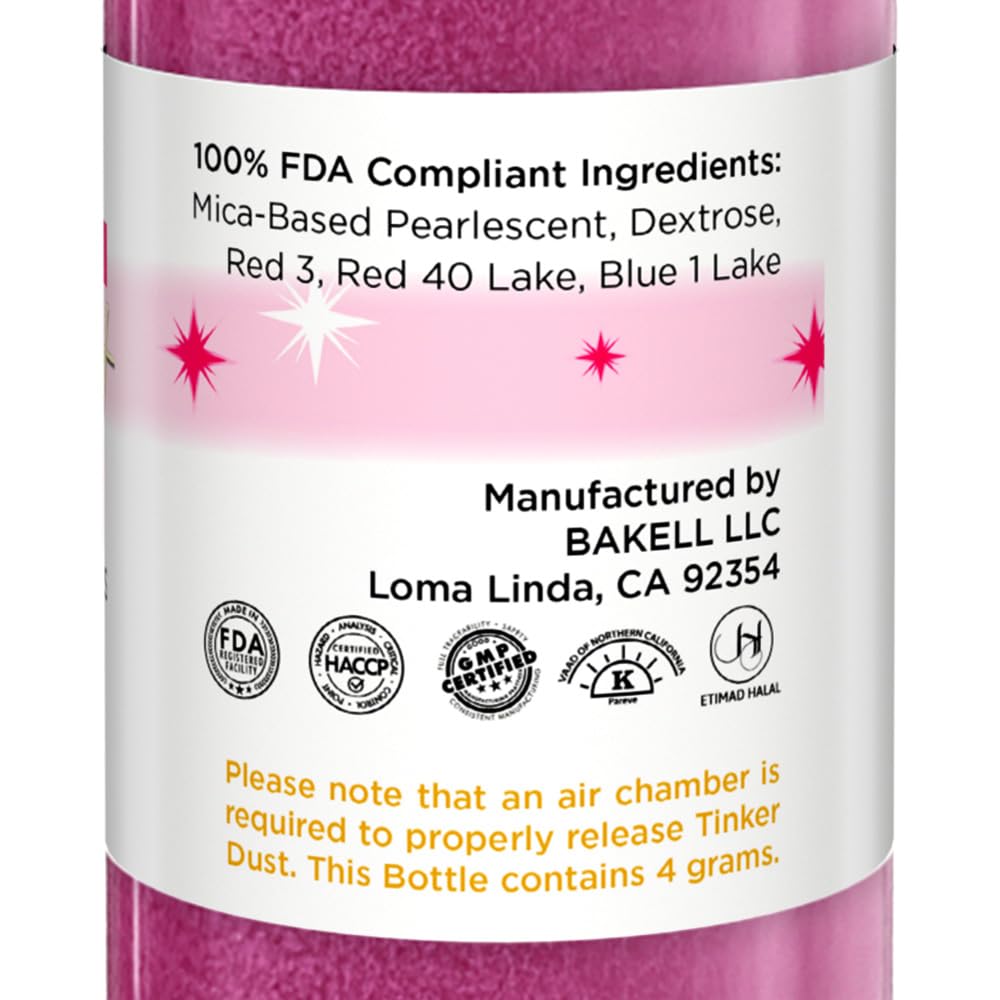 Bakell - Cranberry Tinker Dust (4g, 1x Mini Spray Pump) Edible Glitter for Food, Desserts, and Beverages!