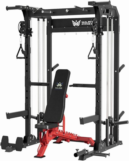 MAJOR FITNESS F22 Power Rack, 1600lbs All-in-One Squat Rack with Cable Crossover, Dual Pulley System, Heavy-Duty Steel Frame, Attachments & Storage for Home Gym Strength Training