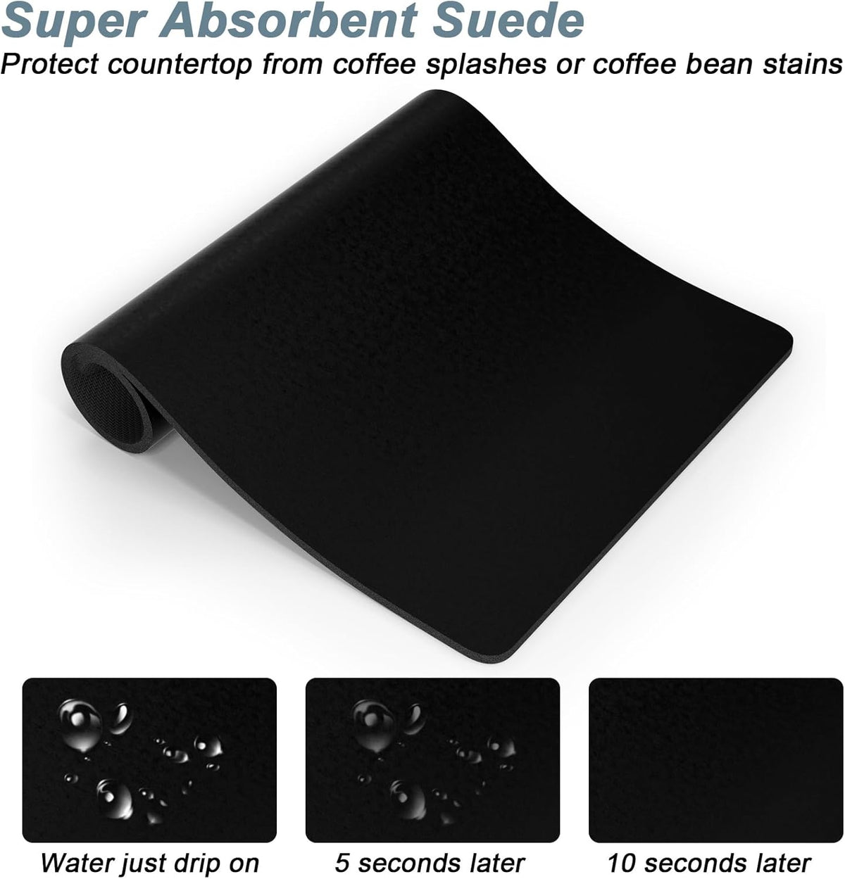 Rnivvi Coffee Mat, 12" x 19" Coffee Bar Mats for Espresso Machine Station Accessories and Organizer, Hide Stain Rubber Backed Absorbent Dish Drying Pad for Kitchen Counter, Cute Bar Decor Pad, Black