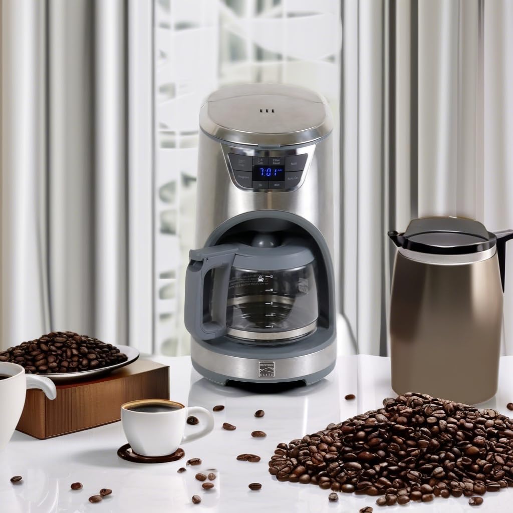Kenmore Elite Drip Coffee Maker - 12 Cup Programmable Cafe Machine With Glass Pot, Regular & Bold Brew, Auto Shut Off Large Water Reservoir, Reusable Filter, Kitchen Appliances