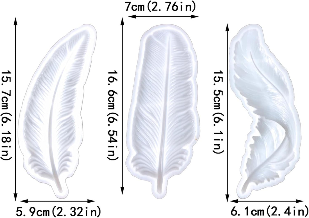 Wehous 3PCS Feather Resin Mold 3D Feather Shape Silicone Molds for Epoxy Resin Casting Concrete Wall Hanging Keychain Jewelry Pendant Decor Mould DIY Art Craft Halloween Christmas Home Decor