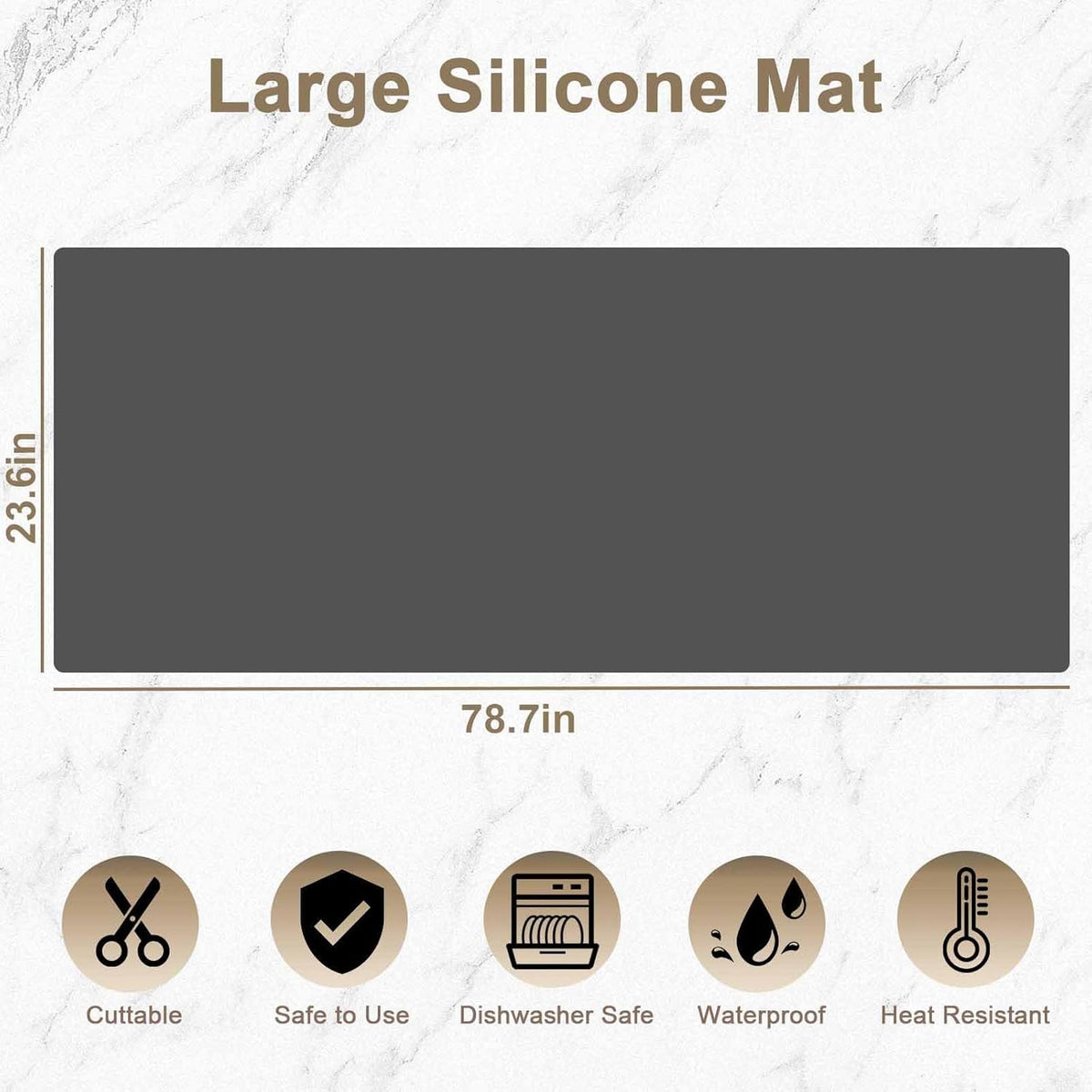78.7"x23.6"(200cmx60cm) Large Silicone Mats for Countertop, Heat Resistant Mat, Waterproof Nonslip Silicone Kitchen Counter Mat, Nonstick Table Placemat, Multipurpose Mat, Dark Gray