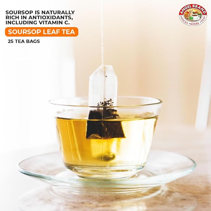 Angel Brand Soursop Tea Bags 25 – Pack 3 – Tea Bags for Health Benefits and Immune Support Famous in Jamaican Culture - Graviola Soursop Leaves gives Taste, Vitamins & Minerals