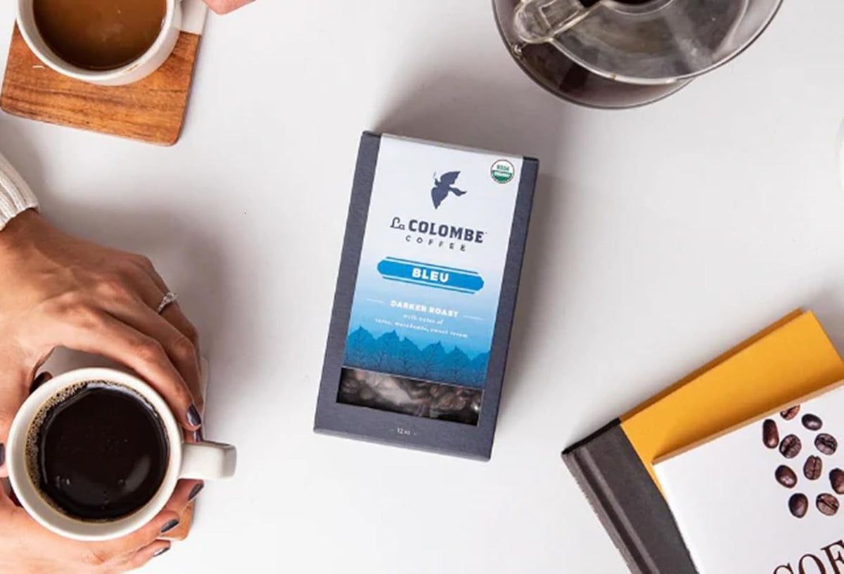 La Colombe Bleu Organic Dark Roast Whole Bean Coffee - Notes of Cocoa, Macadamia & Sweet Cream, 12 Ounce (Pack of 1)