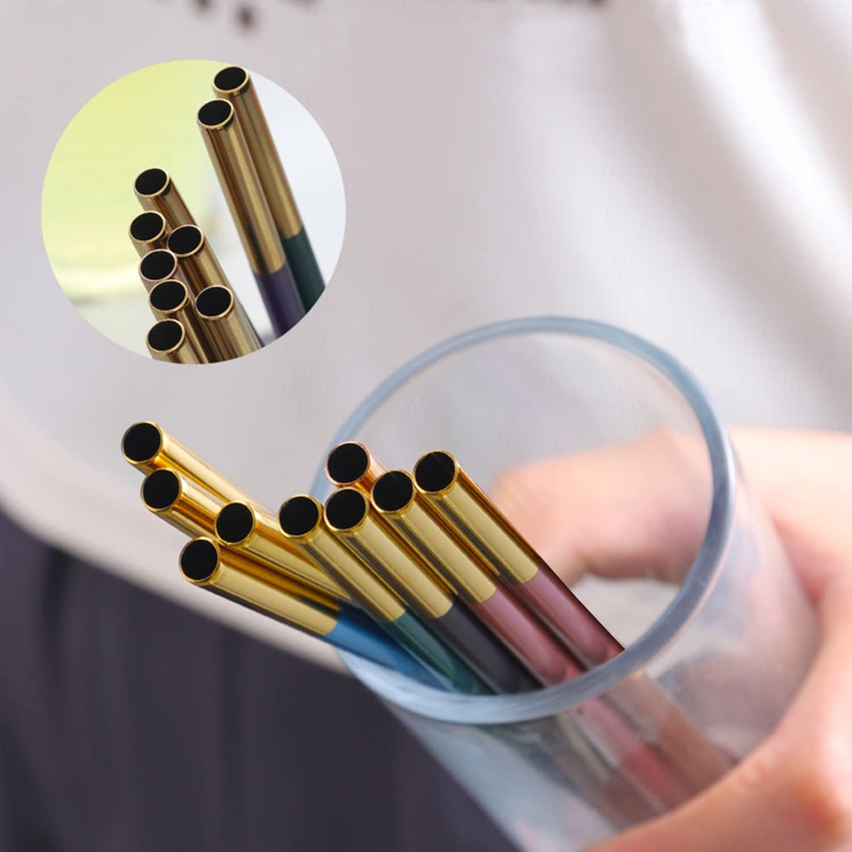 Stainless Steel Reusable Metal Straws,Extra Long Reusable Metal Straws,Metal Drinking Straws,Mixed Colours,Straight,5-color,5 Pieces.
