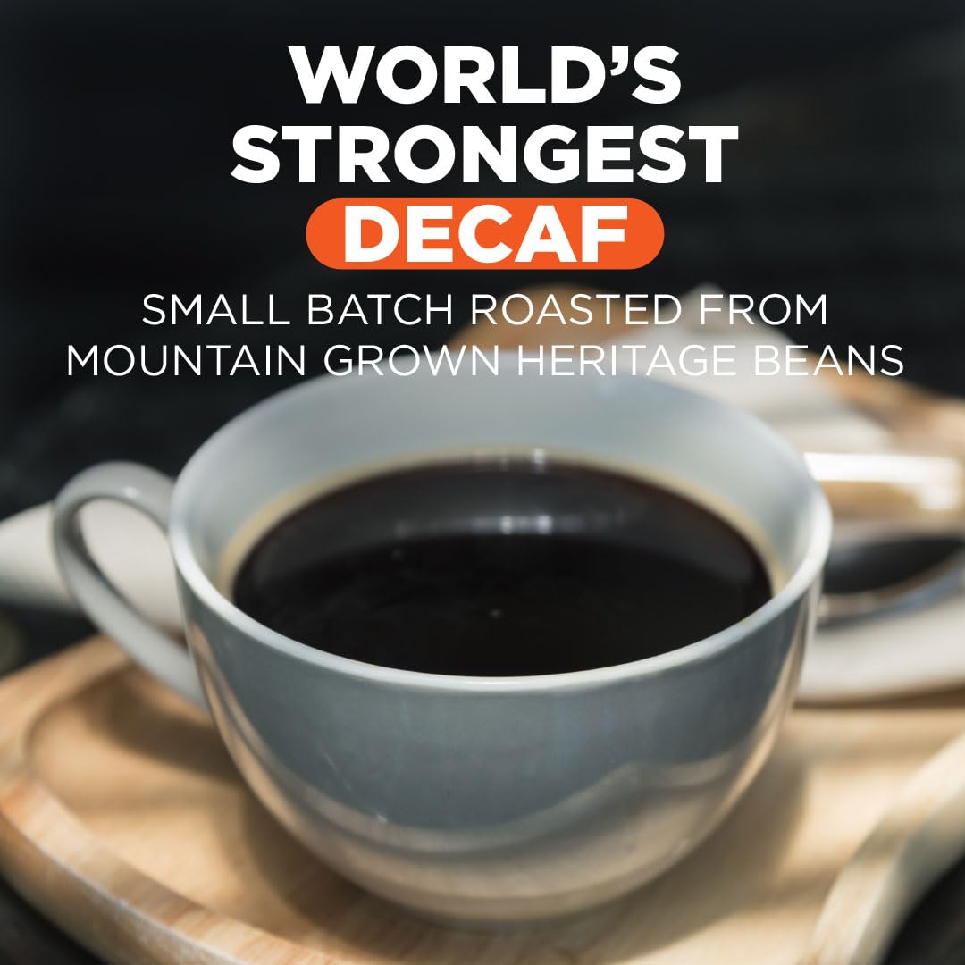 Maud's World's Strongest Decaf Coffee Pods, 18 ct, Decaffeinated Dark Roast Coffee in Recyclable Single Serve Pods – 100% Arabica Coffee, Compatible with Keurig K Cups Maker