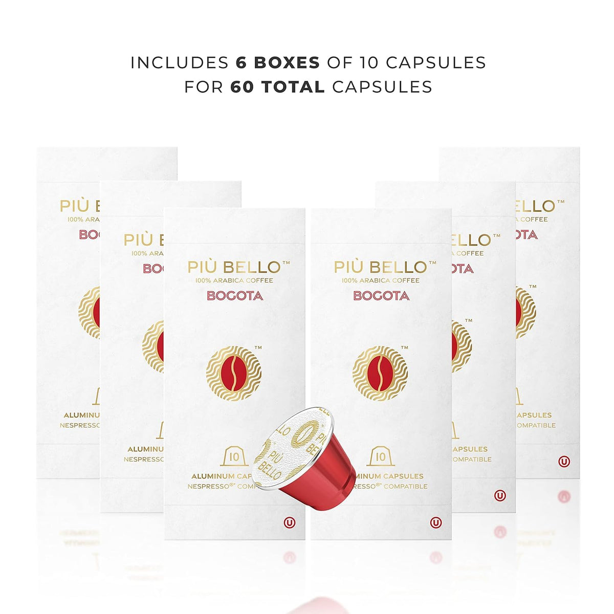 Piu Bello Bogota Espresso Coffee Pods for Nespresso Original Machines – Compatible Capsules Pack – Rich & Balanced Taste – Strong Italian Espresso Flavor – Kosher Certified (60 Count, Single Flavor)
