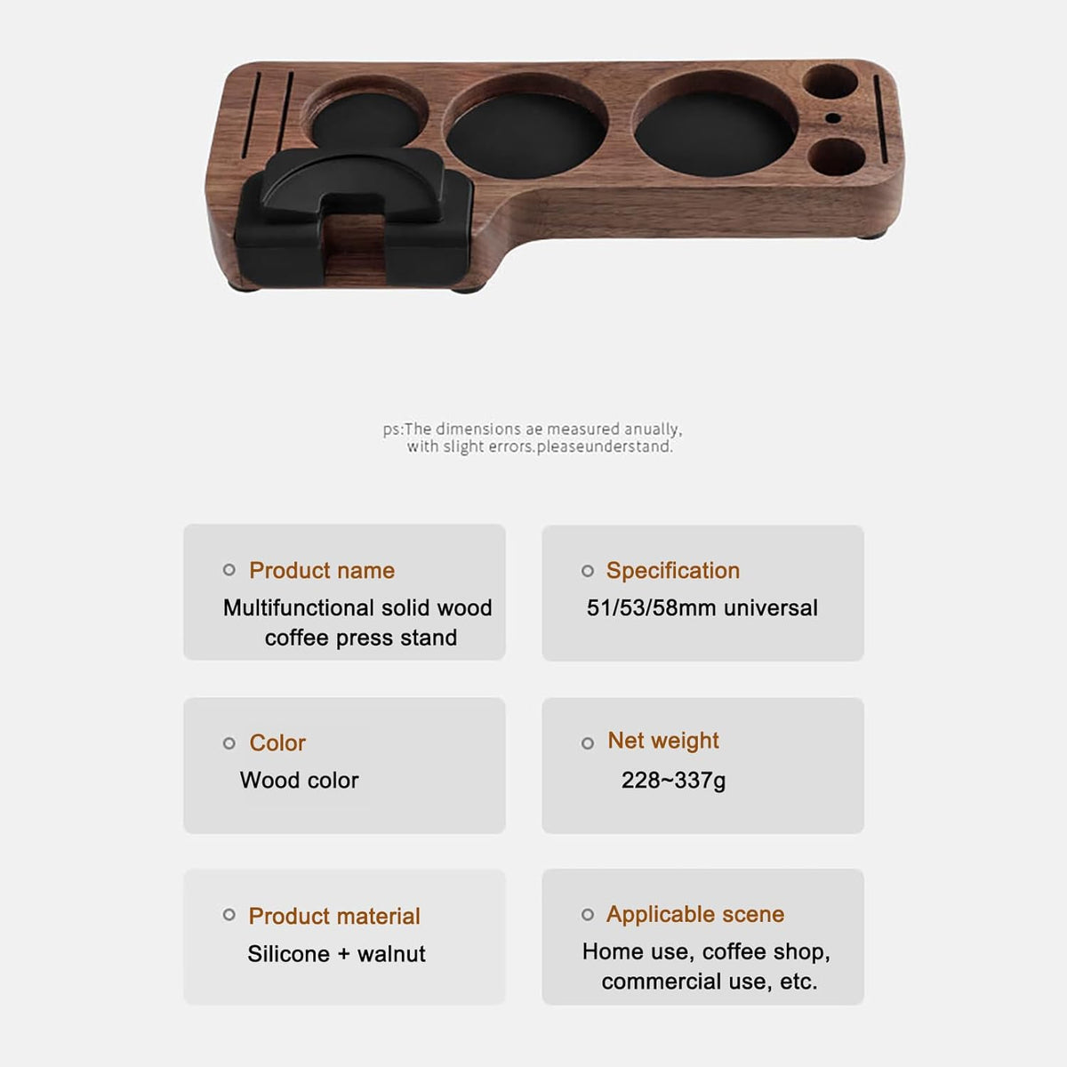 Wooden Espresso Tamping Station, Portafilter Tamping Stand Espresso Coffee Organizer Box Fit for Storage 51, 53, 58MM Espresso Tamper Mat Portafilter Holder, (Accessories not included)