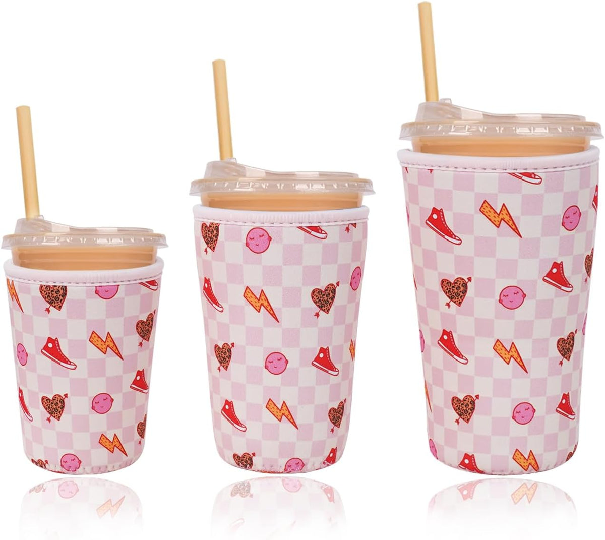 Reusable Insulated Neoprene Iced Coffee Cup Sleeve, Durable Drink Sleeve for Cold Beverages, Beverage Holder for Iced Coffee, Preppy Pink