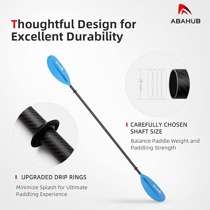 Abahub 1 x Carbon Kayak Paddles, 90.5 Inches Kayaking Oars for Boating, Canoeing with Free Paddle Leash, Carbon Fiber Shaft Black/Blue/Green/Orange/Yellow/White/Red Plastic Blades